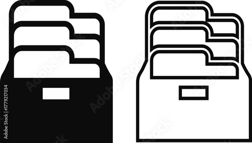 Cabinet vector icon set, office furniture, drawer storage, archive box, and file organizer collection, cupboard and filing cabinet group in black, flat, and line style vector illustration