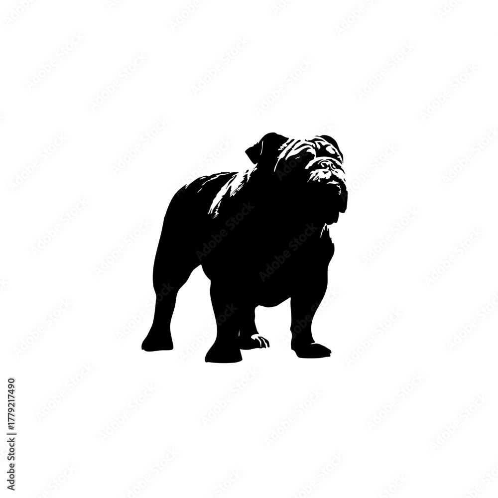 Obraz premium Solid Black Bulldog Silhouette on White Background - Minimalist English Bulldog Graphic