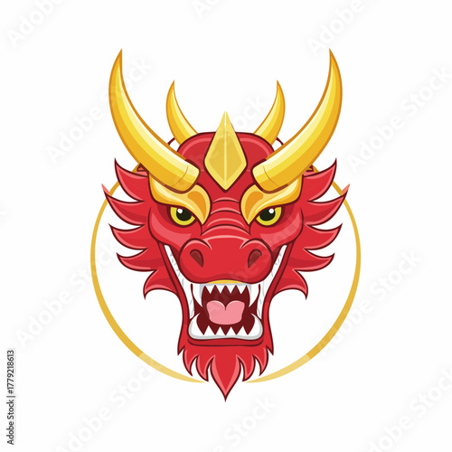 Fierce Red Chinese Dragon Head with Golden Horns 1.