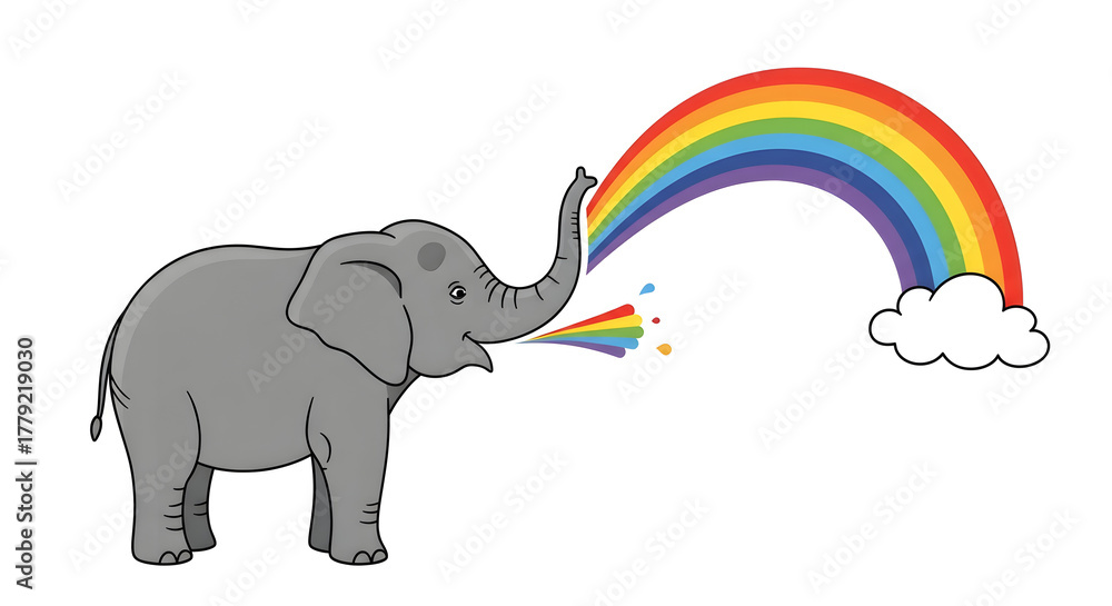 Fototapeta premium An elephant spraying a rainbow from its trunk with a cloud