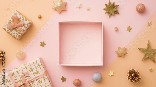 Empty Gift Box with Holiday Decorations