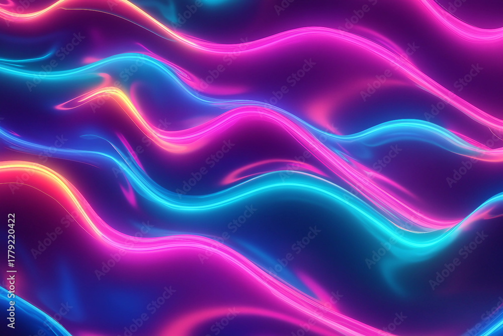 Fototapeta premium 3d render, abstract background with wavy lines in neon purple and pink colors made ai generative