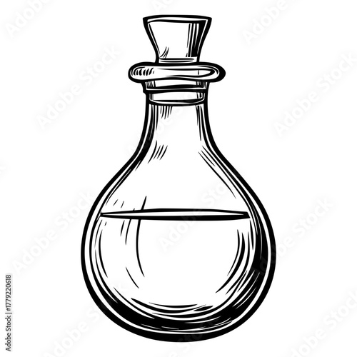 Hand-Drawn Potion Bottle Vector Illustration. Fantasy Potion Bottle Sketch Vector – Hand-Drawn Magic Container Art.