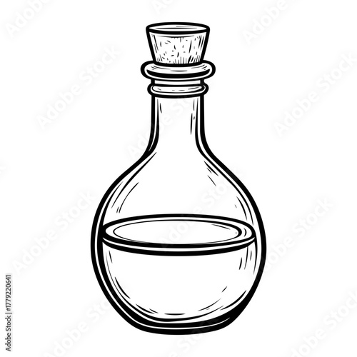 Hand-Drawn Potion Bottle Vector Illustration. Fantasy Potion Bottle Sketch Vector – Hand-Drawn Magic Container Art.