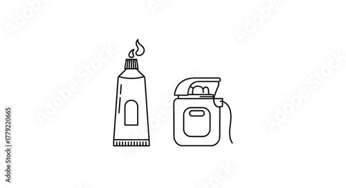 Clean and Fresh: A Minimalist Line Illustration of Toothpaste and Dental Floss, symbolizing oral hygiene and a healthy smile, perfect for healthcare, wellness, and dental advertising concepts