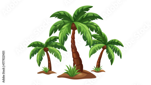 Palm Trio: Three lush palm trees, their vibrant green fronds swaying gently in the warm breeze. A symbol of paradise and tropical serenity.