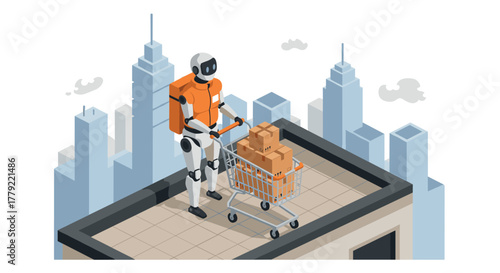 Isometric robot shopping delivery automation in the urban future