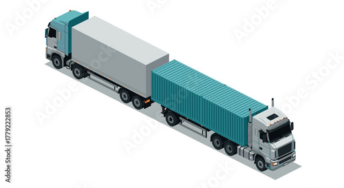 Isometric trucks with trailers logistics, freight, and transport concept