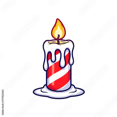 Fiery candle with melting wax drips, a decorative element