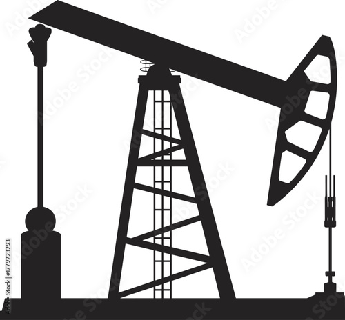 Silhouette oil pump jack vector illustration, petroleum industry equipment, crude oil extraction machine, fossil fuel energy production symbol design