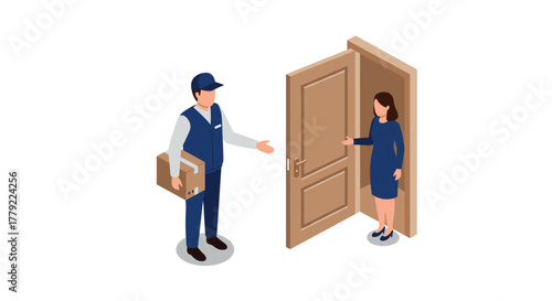 Delivery person and customer interaction in isometric design