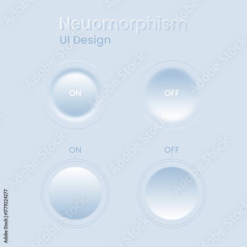 Soft UI Design Neuomorphism Vector illustration of a set of user interface elements including buttons, icons, and a volume dial for web design
