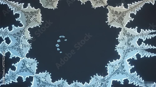 Winter Fantasy 2026: A Microscopic Snow Crystal Transforms into a Fractal Ring, Forming Luminous Digits in a Cinematic Motion.
