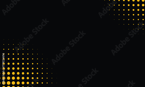 Modern abstract background with golden halftone dots on a black surface. Elegant luxury pattern ideal for presentation, banner, digital art, festive decoration, or premium graphic design themes.