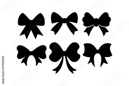 Black and white bow collection vector ribbon decoration set