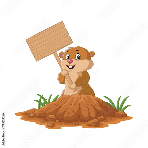 A cute groundhog cartoon with a Groundhog Day banner