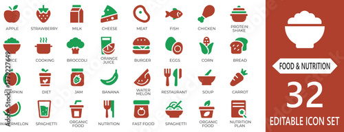 Nutritious food and diet vector icons for health, wellness, and meal planning visuals. Perfect for food apps, diet plans, and educational content on healthy eating.