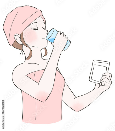 サプリを飲む女性のイラスト