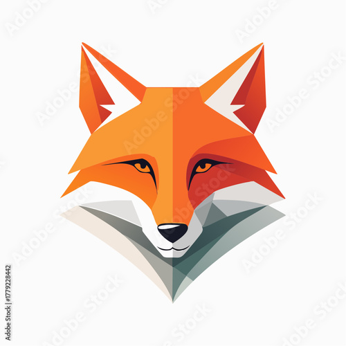 Stylized geometric fox head vector logo illustration.