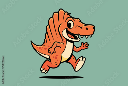 Happy Spinosaurus Dinosaur Running with Joyful Expression.