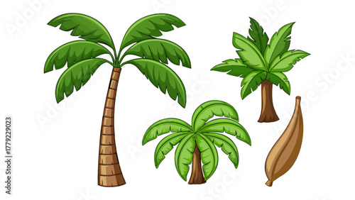 Tropical Paradise: A vivid illustration showcases a collection of lush, green palm trees, a symbol of tropical paradise and serene beach life. 