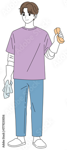 掃除する男性02