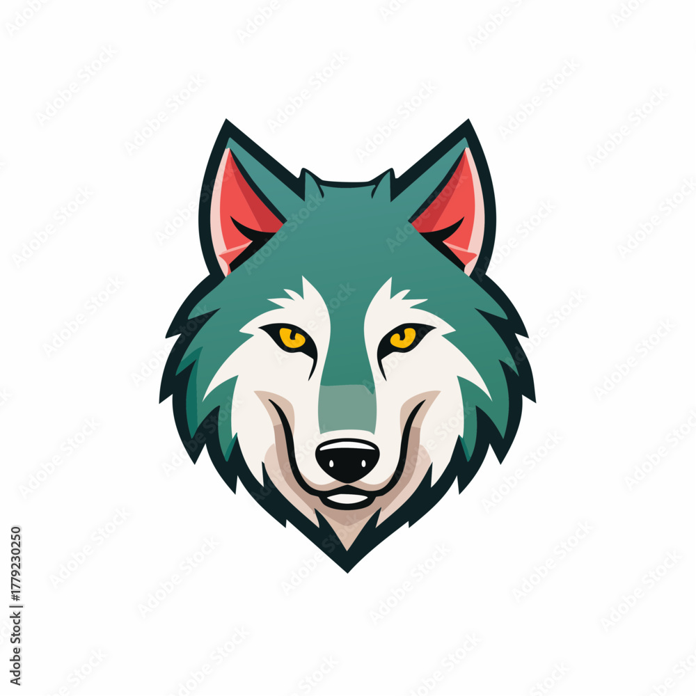 Naklejka premium White Wolf Head with Different Colored Eyes.