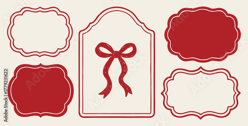 Labels and Frames. Coquette whimsical hand drawn with bow decorative elements for christmas and gift design