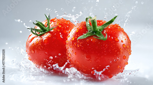 Fresh red tomatoes with wat...