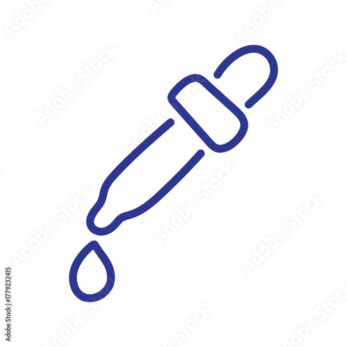 Blue outline icon of an eyedropper dispensing a single liquid drop on a white background.