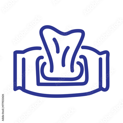 A simple blue outline icon depicting a pack of disposable wet tissues or baby wipes.