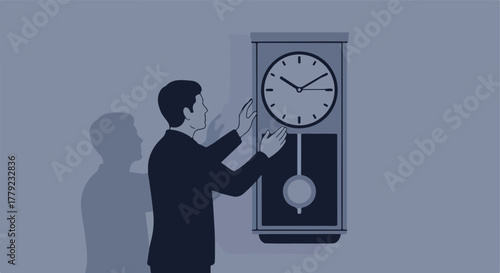 Man interacting with clock