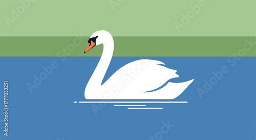 Minimalist illustration of a white swan on water