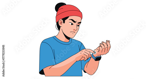 Illustration of a person looking at their smartwatch