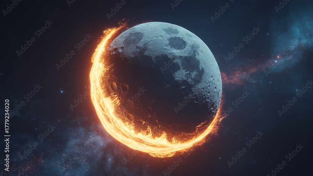 Fototapeta premium Celestial Sphere Ignited by Cosmic Flames in a Deep Space Nebula