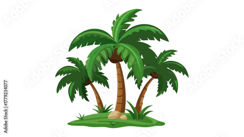 Tropical Island Palms: A picturesque scene of lush tropical palm trees thrives on a verdant island, evoking a sense of tranquility.