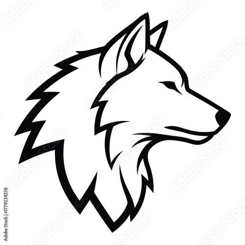 Majestic wolf head logo design in striking black and white for a modern, powerful brand identity or creative project needs today