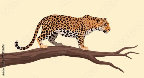 A stylized leopard resting on a tree branch