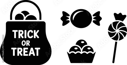 Festive Halloween candy collection with trick or treat bag and assorted sweets