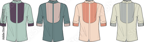 Four Fashionable Shirt Designs with Contrasting Yokes and Sleeves for Apparel Design