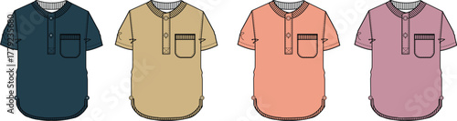 Variety of Fashionable Men's Henley Shirts in Different Colors, Stylish Casual Attire