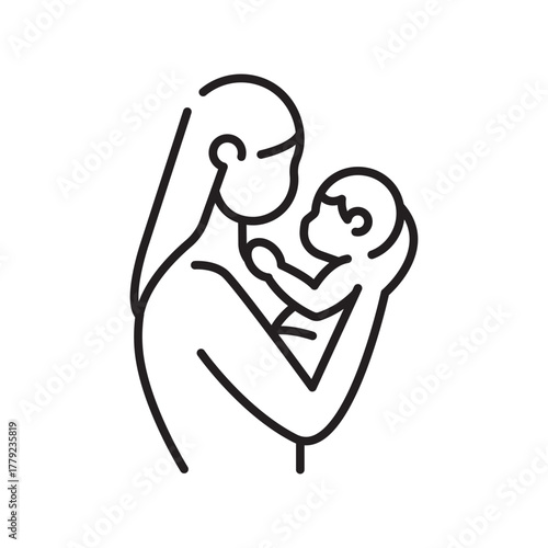 mom and baby black line icon. Vector isolated element