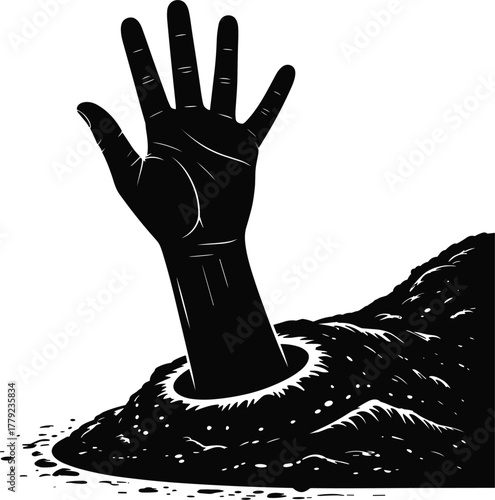 Clawing Hand Drowning in Darkness symbolizing Struggle  Sinking in Despair in Front of Checkered Backdrop