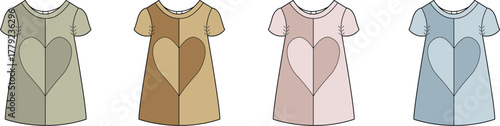 Set of stylish heart-shaped dresses in different colors, perfect for fashion design and apparel