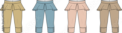 Fashionable high-waisted trousers with elegant ruffled peplum detail available in four distinct colorways