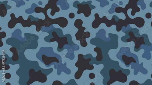 Seamless camouflage pattern in shades of blue and black for modern design
