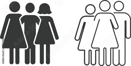 Group of people icon illustration, teamwork and friendship concept, unity and cooperation symbol, gender diversity and community relationship vector design