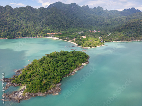 Aerial view on Pantai Kok Langkawi island, Malaysia.