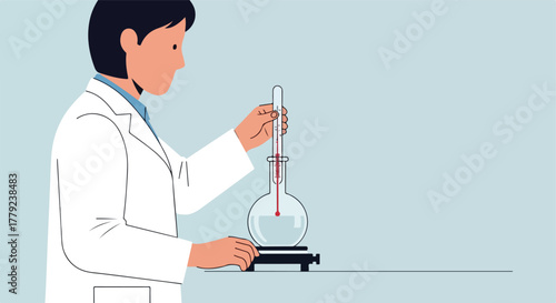 Scientist measures liquid temperature in lab