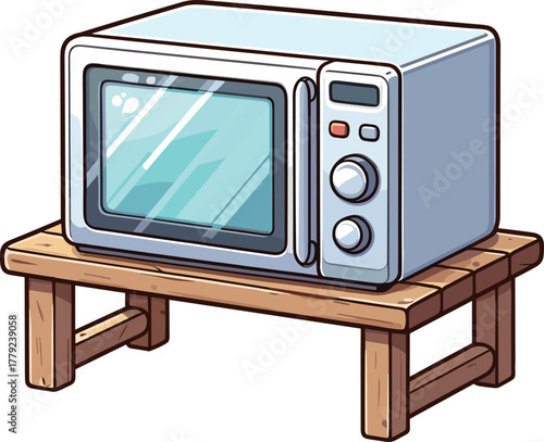 台に乗った電子レンジのイラスト